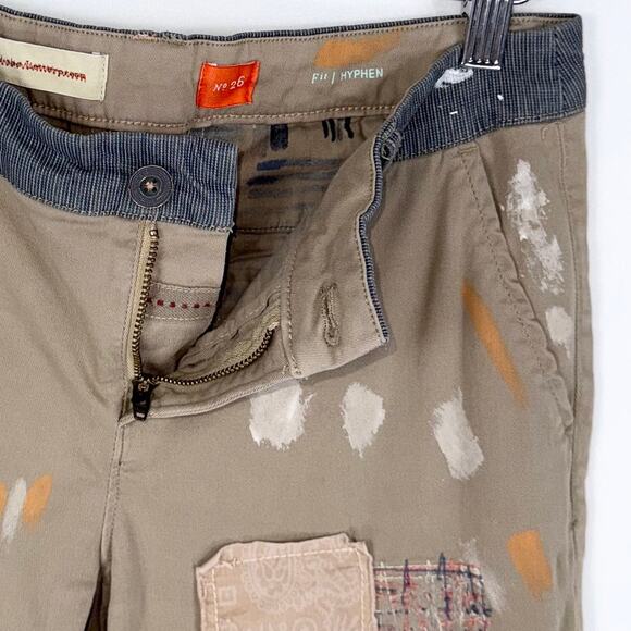 Anthropologie Pilcro Women's Hyphen Boho Patched Chino Khaki Pant Size 26 - Picture 3 of 16